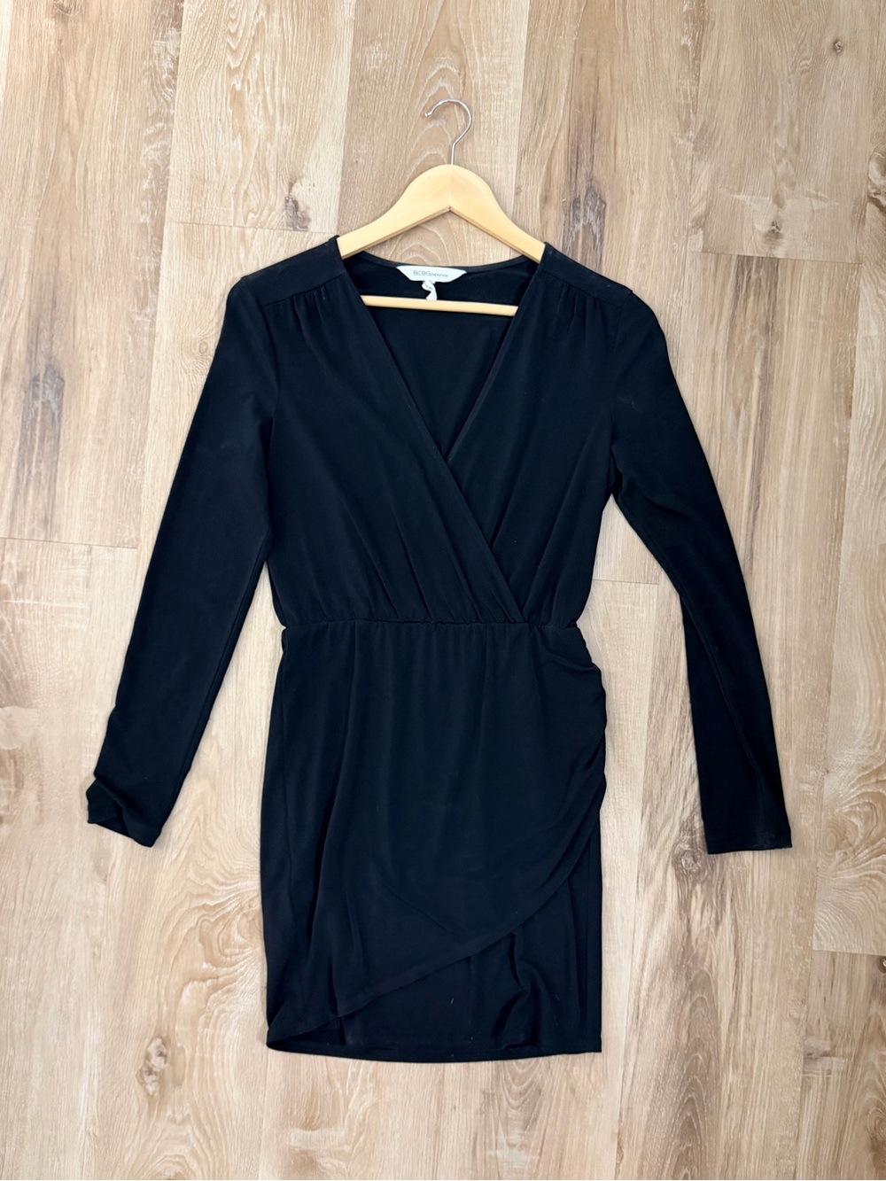 BCBG Black Long-Sleeve Wrap Dress